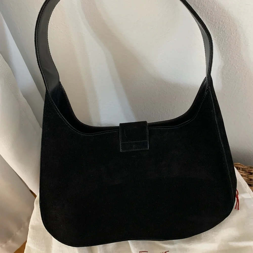 Salvatore Ferragamo Small Black Suede Gancini Single-strap Shoulder Bag EUC - Picture 2 of 8